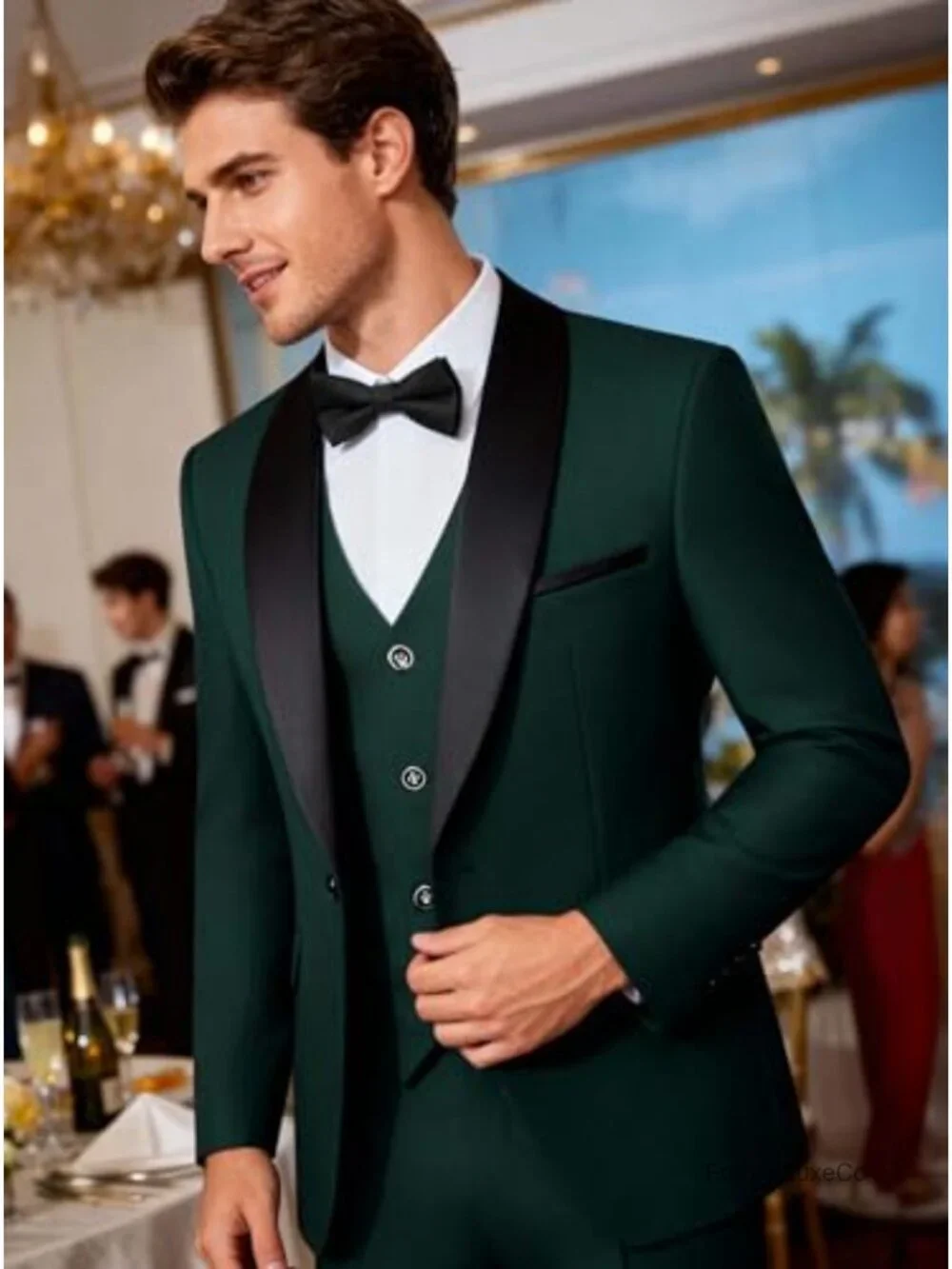Men's 3 Piece Slim Fit Tuxedo Suit Set Shawl Lapel Blazer Vest Pants